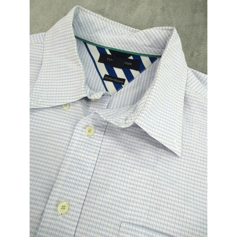 Tommy Hilfiger Men's XL Dress Shirt Buttoned Down Plaid Blue White Preppy
